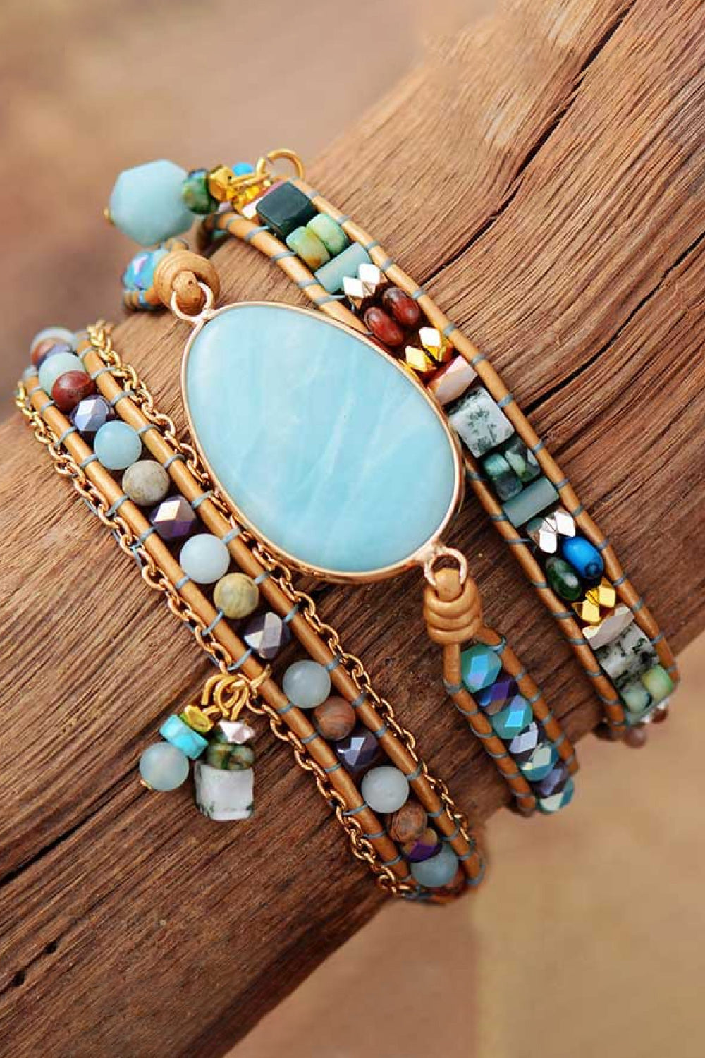 honeybee Mumford's Natural Stone Beaded Triple Layer Bracelet