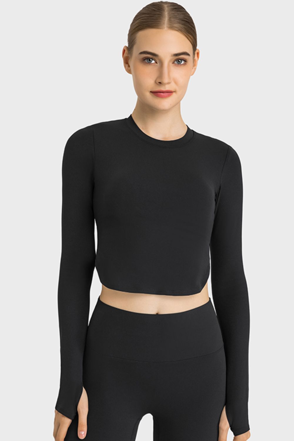 Honeybee Mumford's Side Slit Long Sleeve Round Neck Crop Top