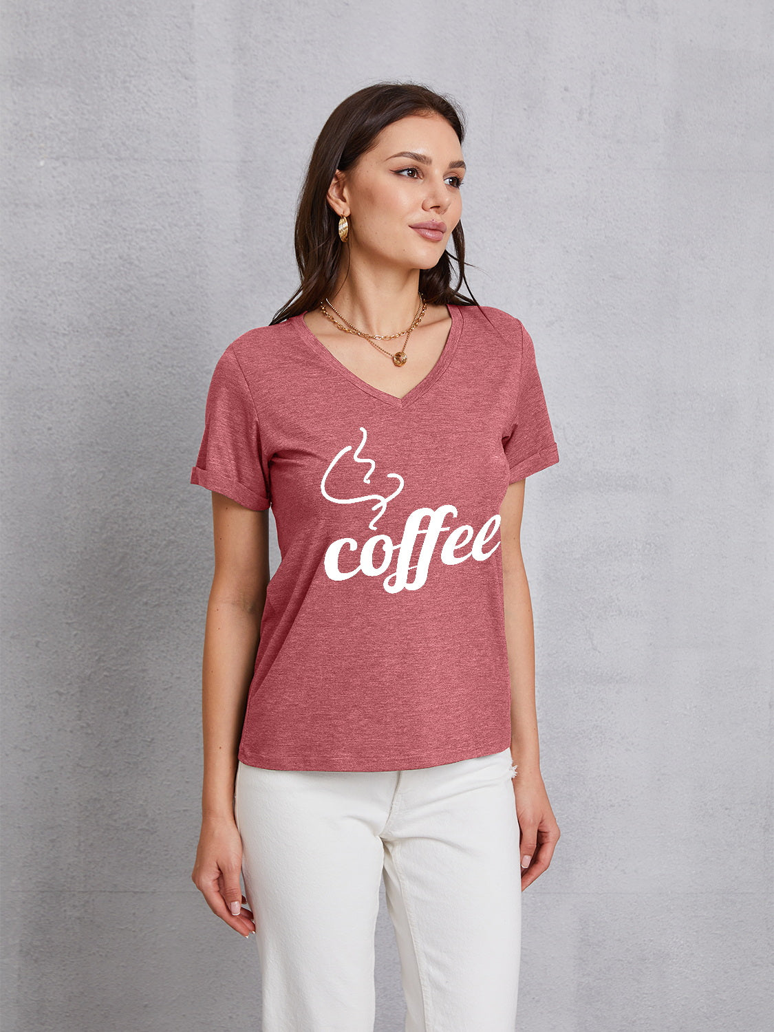 Honeybee Mumford's COFFEE V-Neck Short Sleeve T-Shirt