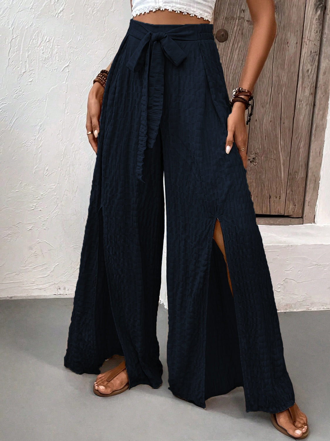 Honeybee Mumford's Tied Slit Wide Leg Pants