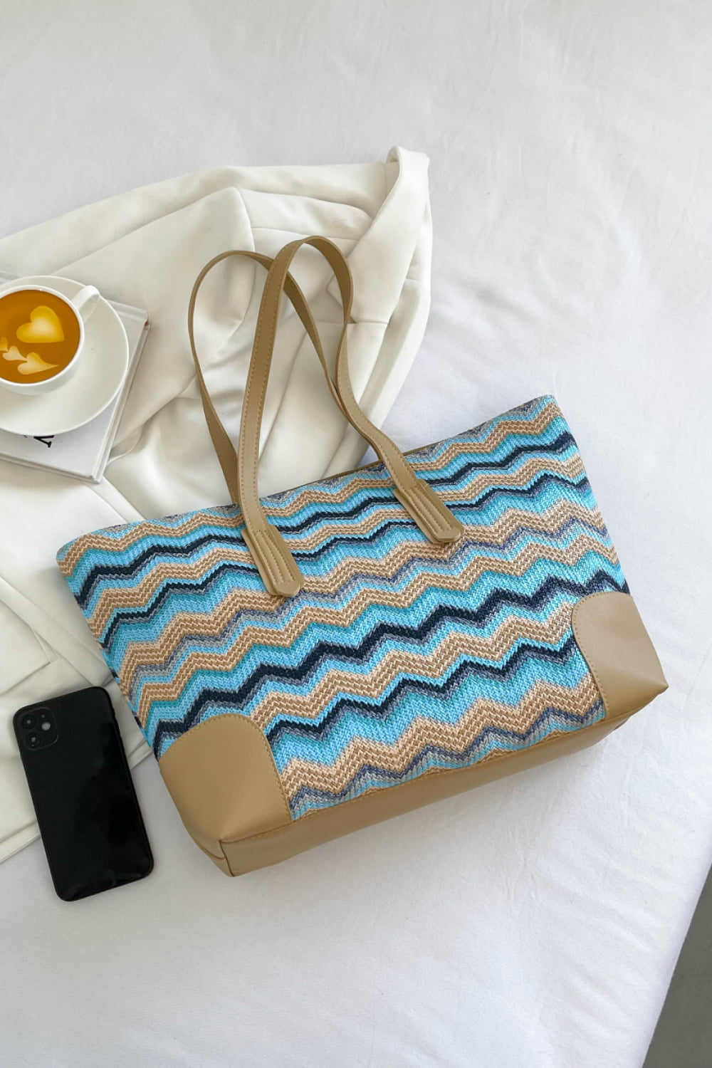 Honeybee Mumford's Chevron Straw Tote Bag