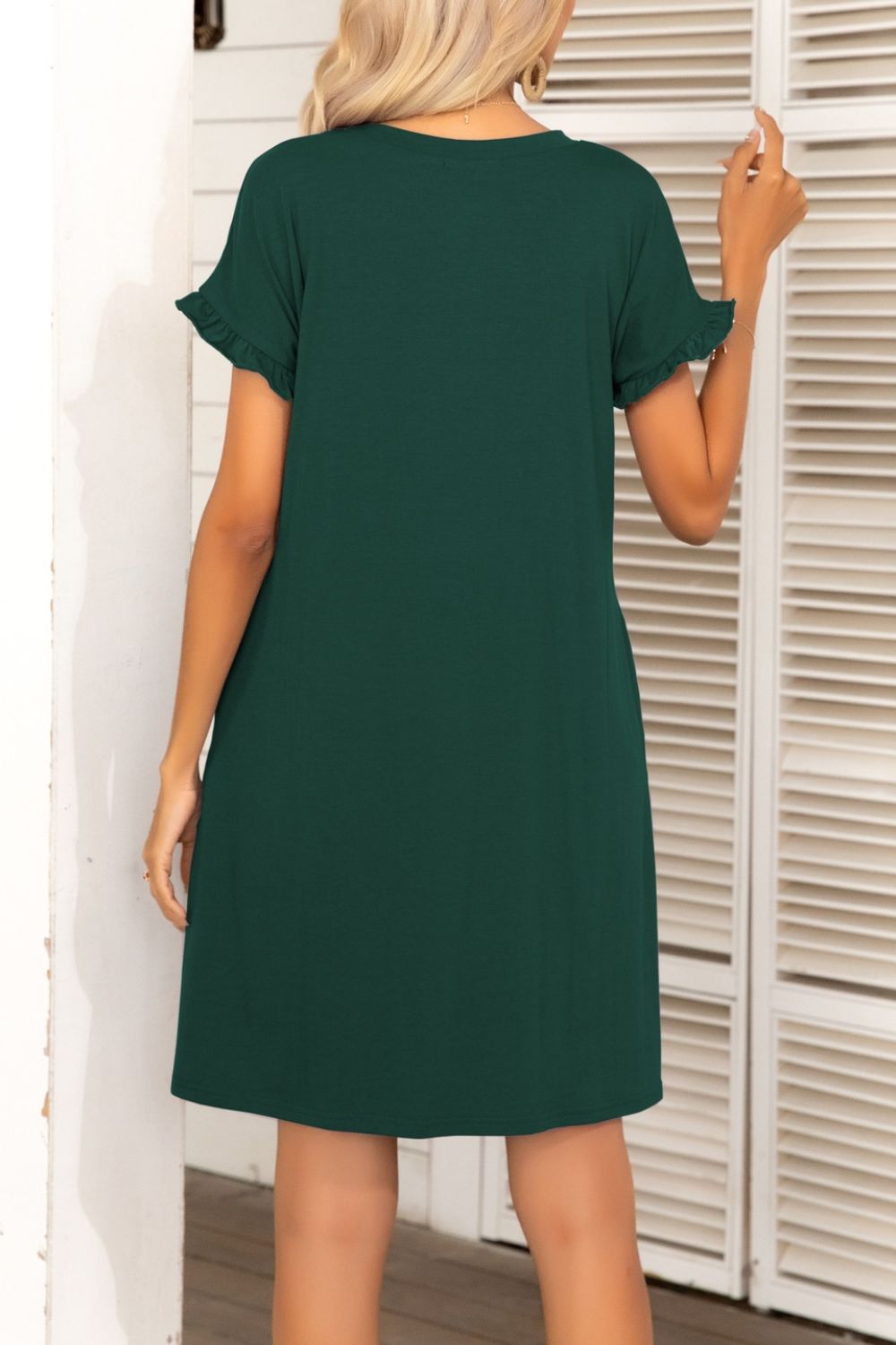 Honeybee Mumford's Flounce Sleeve Round Neck Dress with Pockets