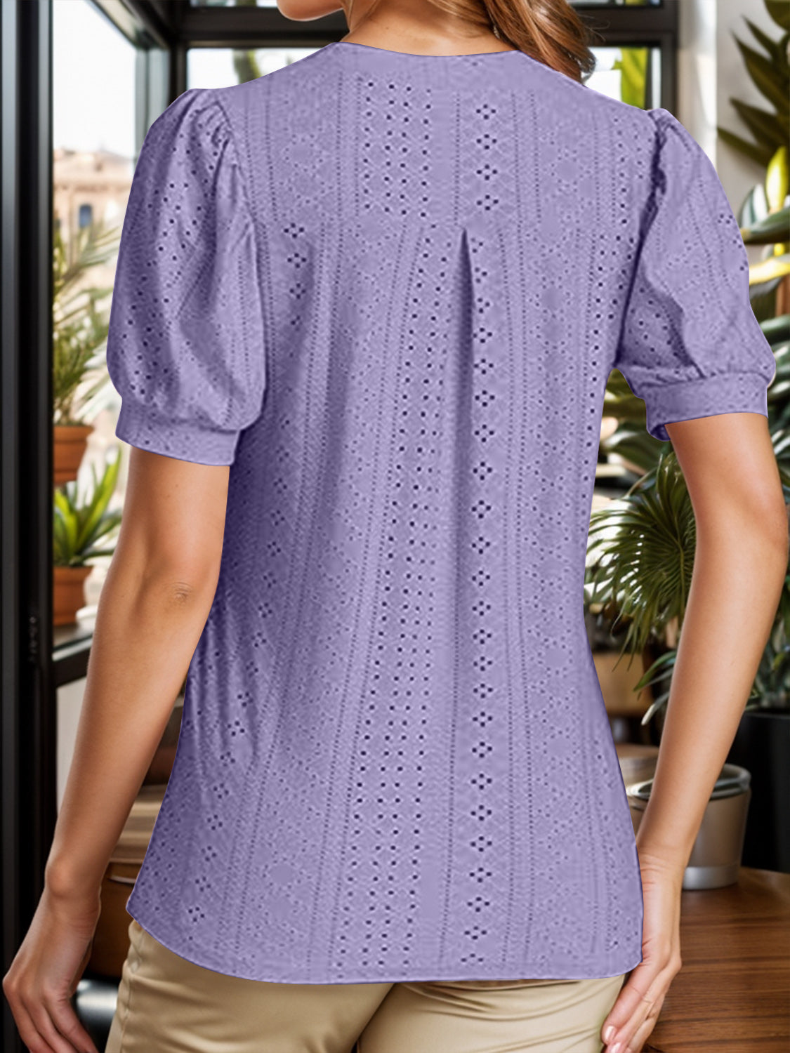 Honeybee Mumford's Eyelet Notched Short Sleeve Blouse