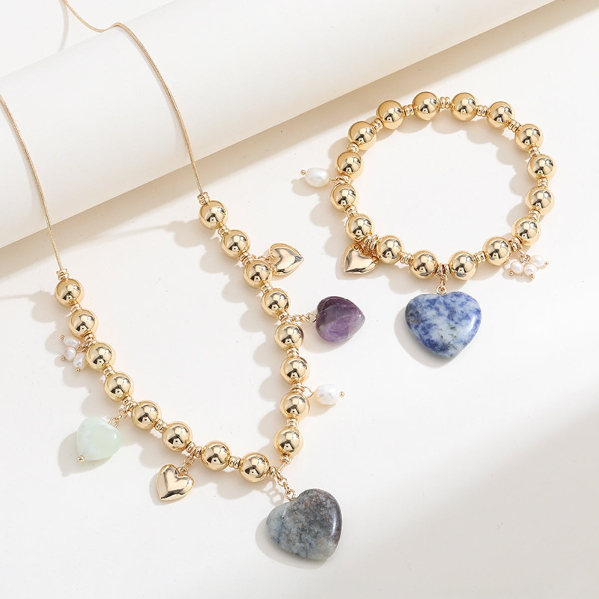 honeybee Mumford's Natural Stone Gold-Plated Heart Bracelet