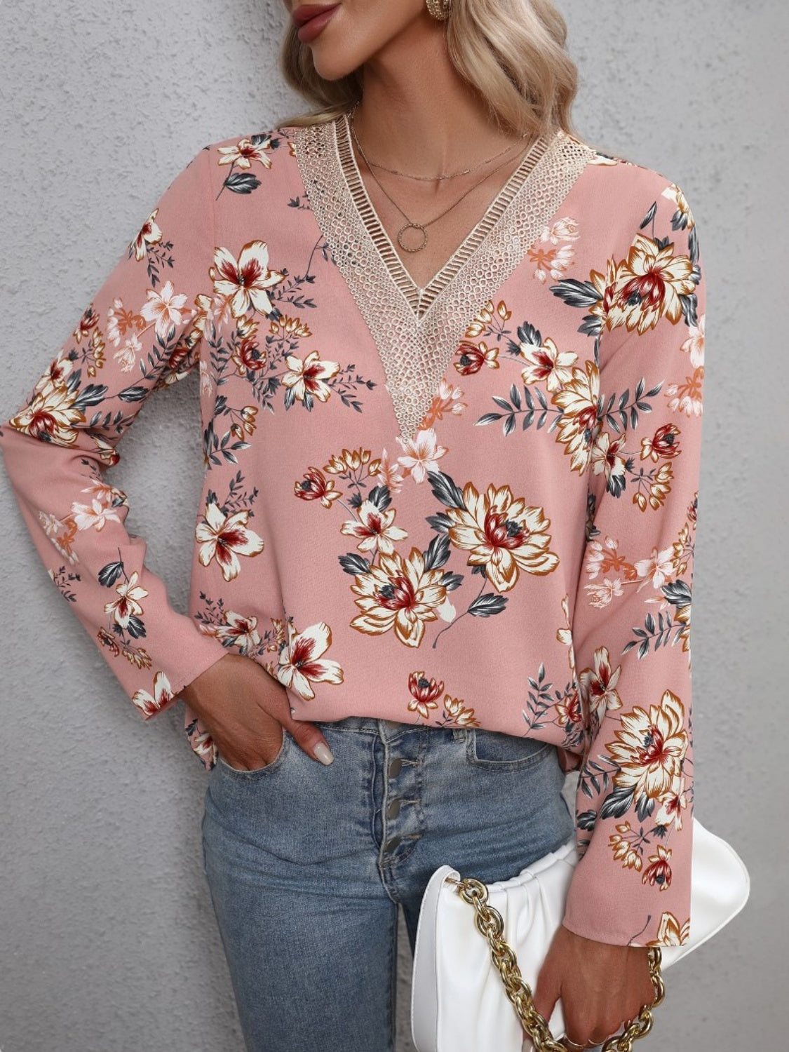 Honeybee Mumford's Printed V-Neck Long Sleeve Blouse