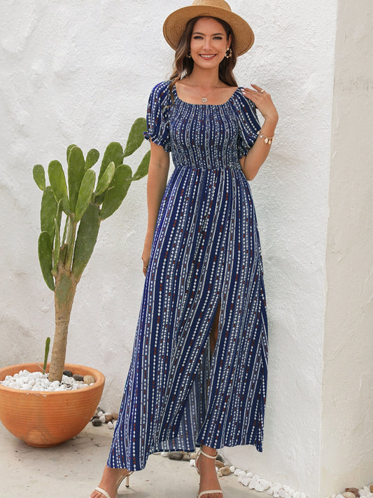 Honeybee Mumford's Slit Printed Short Sleeve Maxi Dress