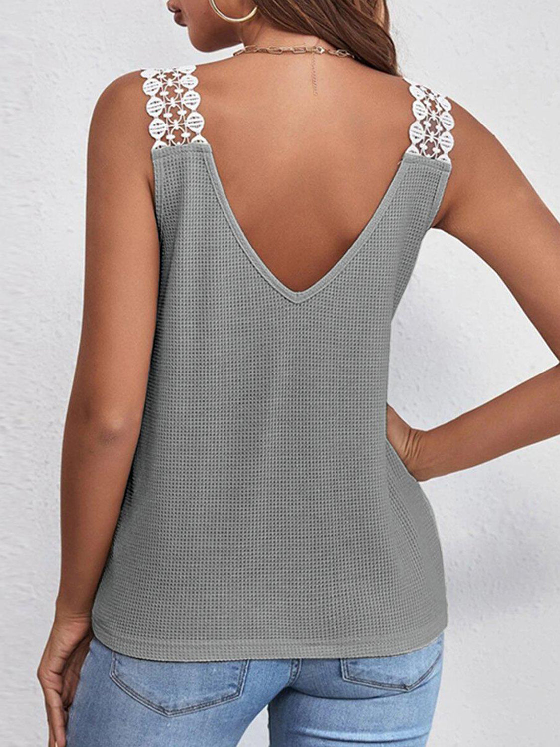 Honeybee Mumford's Full Size Lace Detail V-Neck Tank