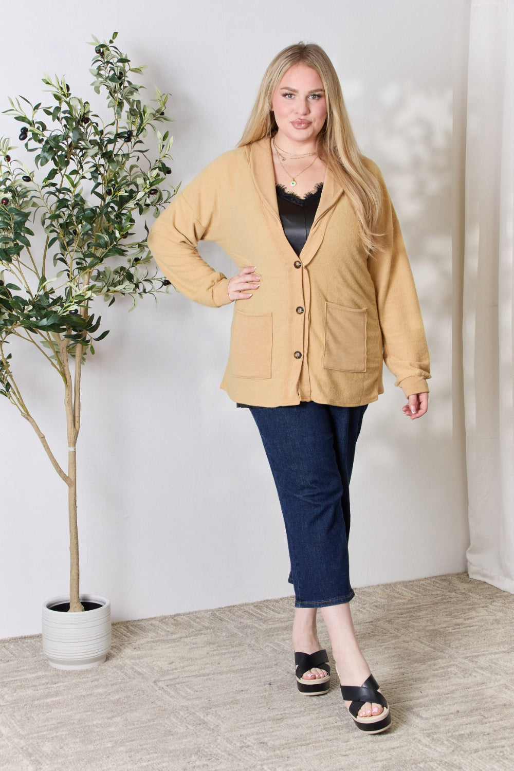 Honeybee Mumford's Heimish Full Size Button Up Long Sleeve Cardigan