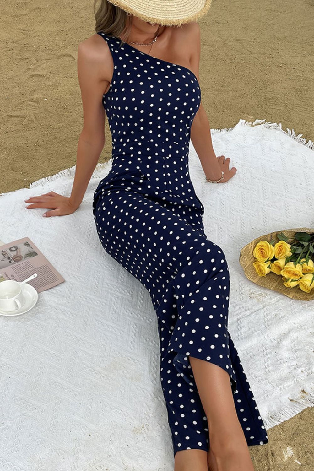 Honeybee Mumford's Polka Dot One-Shoulder Jumpsuit