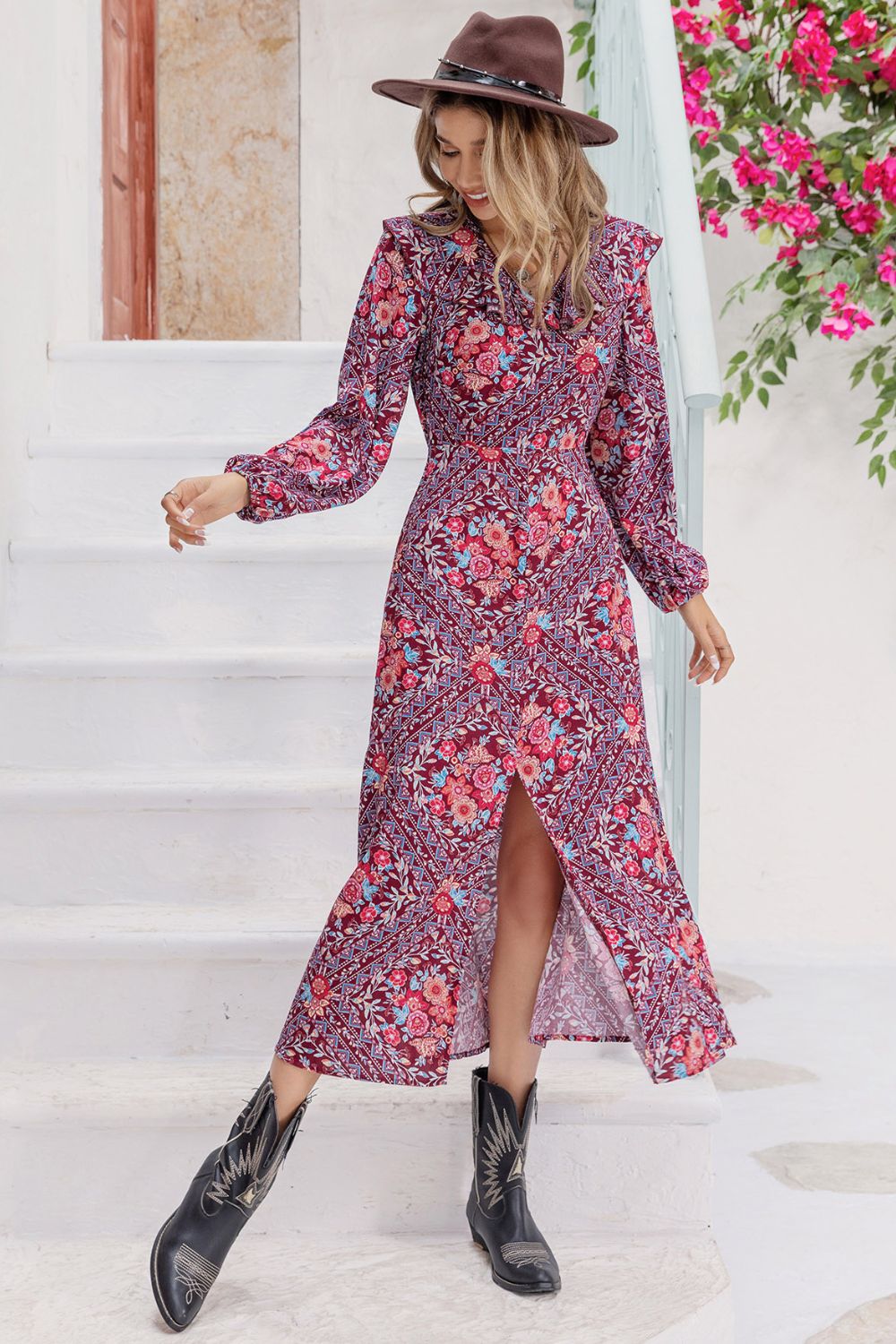 Honeybee Mumford's Long Sleeve Slit Midi Dress