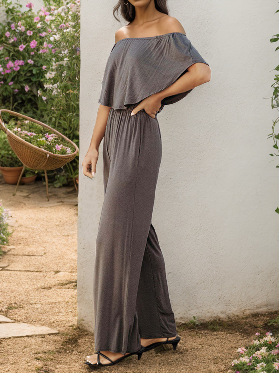 Honeybee Mumford's Off-Shoulder Wide Leg Jumpsuit