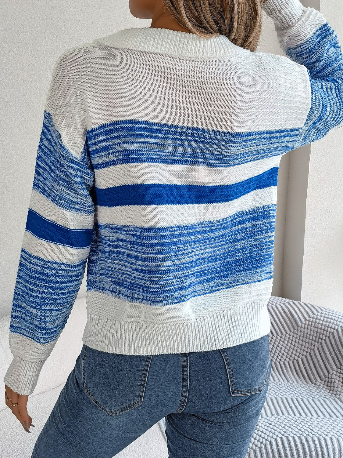 Honeybee Mumford's Striped Collared Neck Long Sleeve Sweater