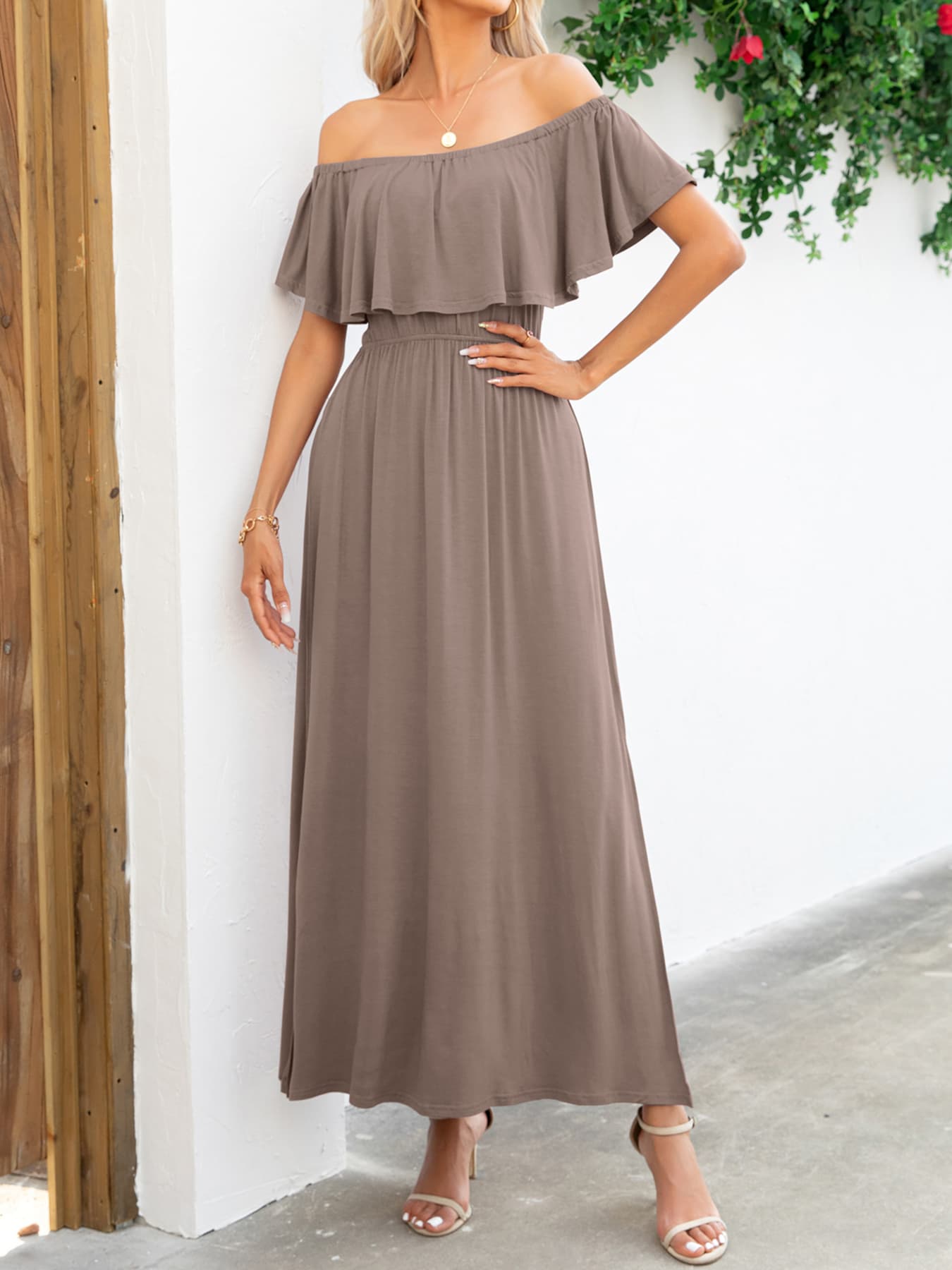 Honeybee Mumford's Off-Shoulder Slit Maxi Dress