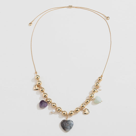 honeybee Mumford's Natural Stone Gold-Plated Heart Necklace