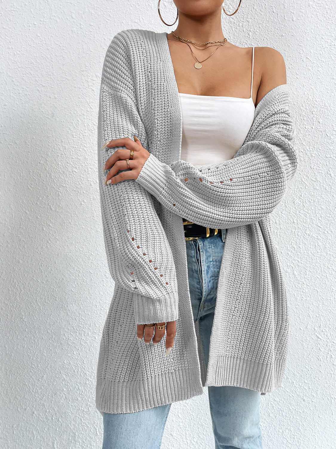 Honeybee Mumford's Open Front Dropped Shoulder Slit Cardigan