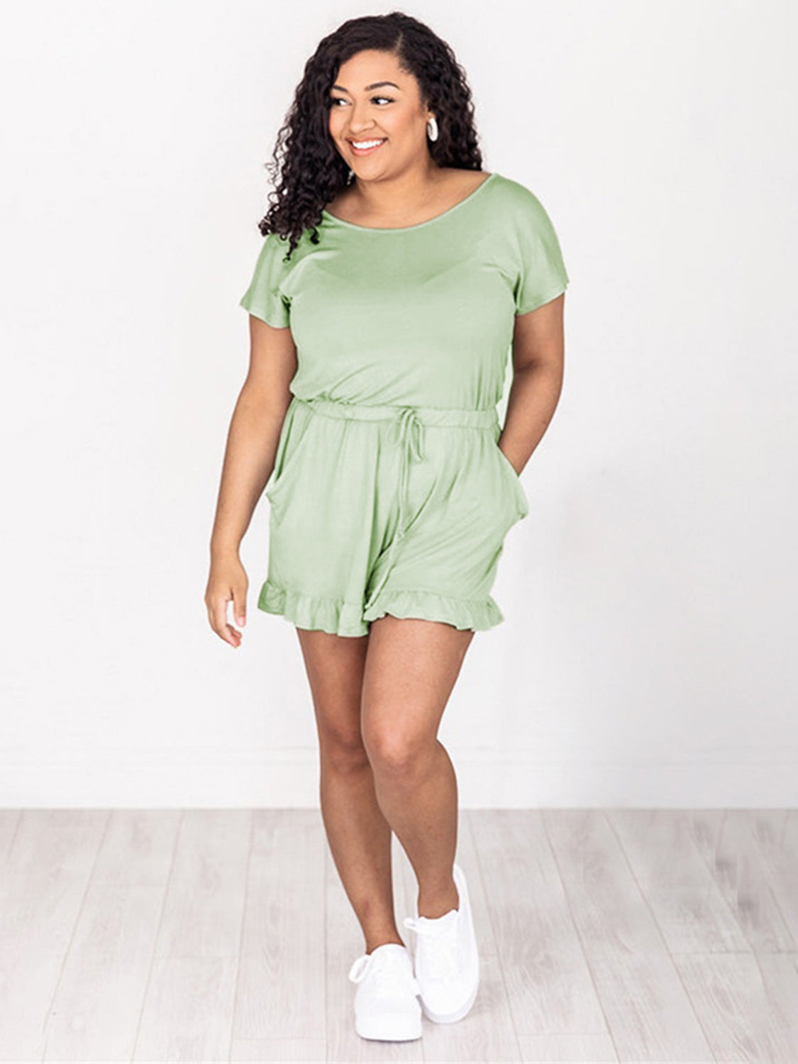 Honeybee Mumford's Ruffled Boat Neck Short Sleeve Romper