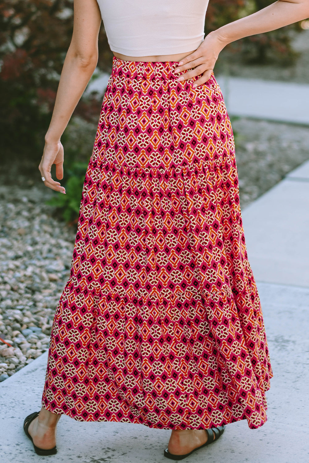 Honeybee Mumford's Rose Vintage Boho Floral Print Tiered Maxi Skirt