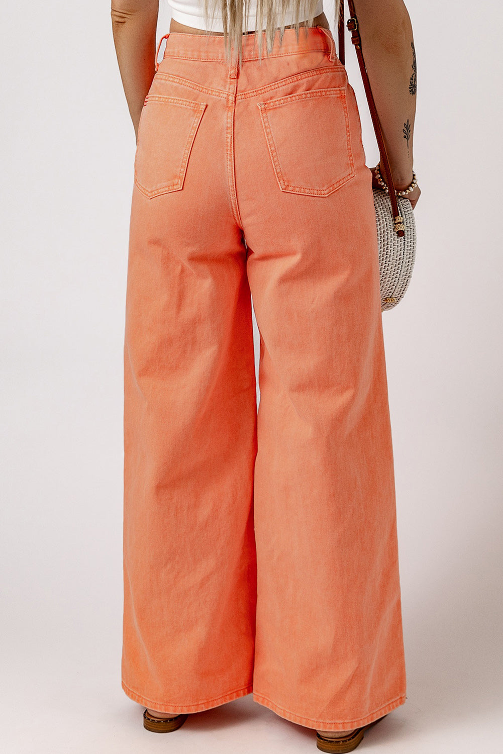 Honeybee Mumford's Orange Acid Wash High Waist Wide Leg Jeans