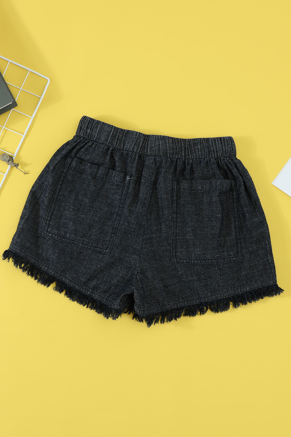 Honeybee Mumford's Black Casual Pocketed Frayed Denim Shorts