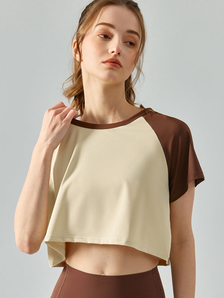 Honeybee Mumford's Round Neck Raglan Sleeve Cropped Sports Top