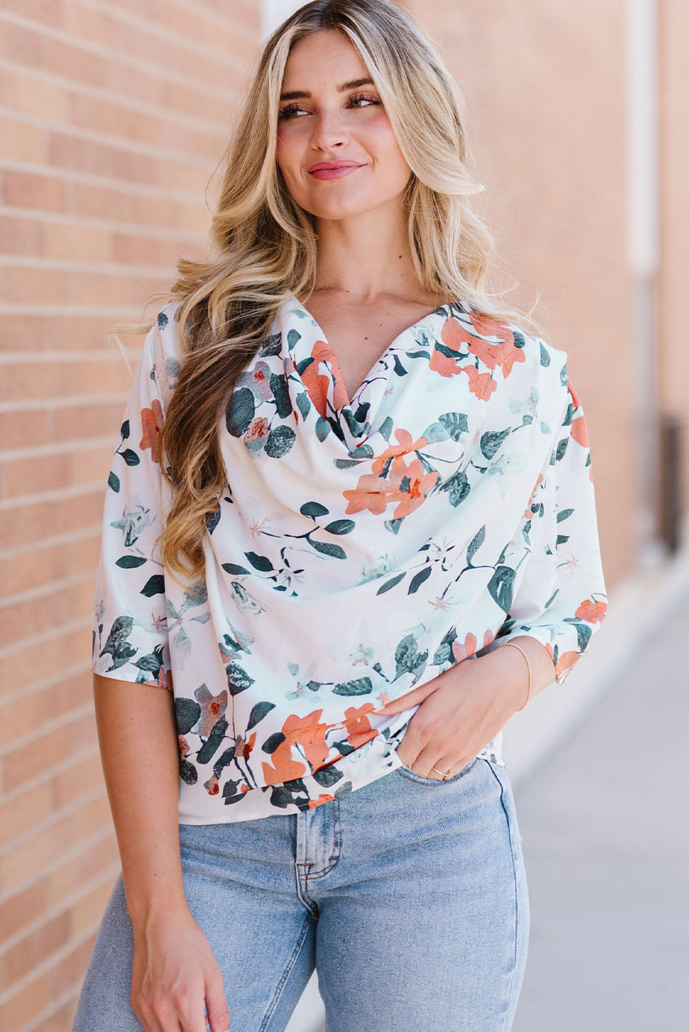 Honeybee Mumford's Floral Cowl Neck Blouse