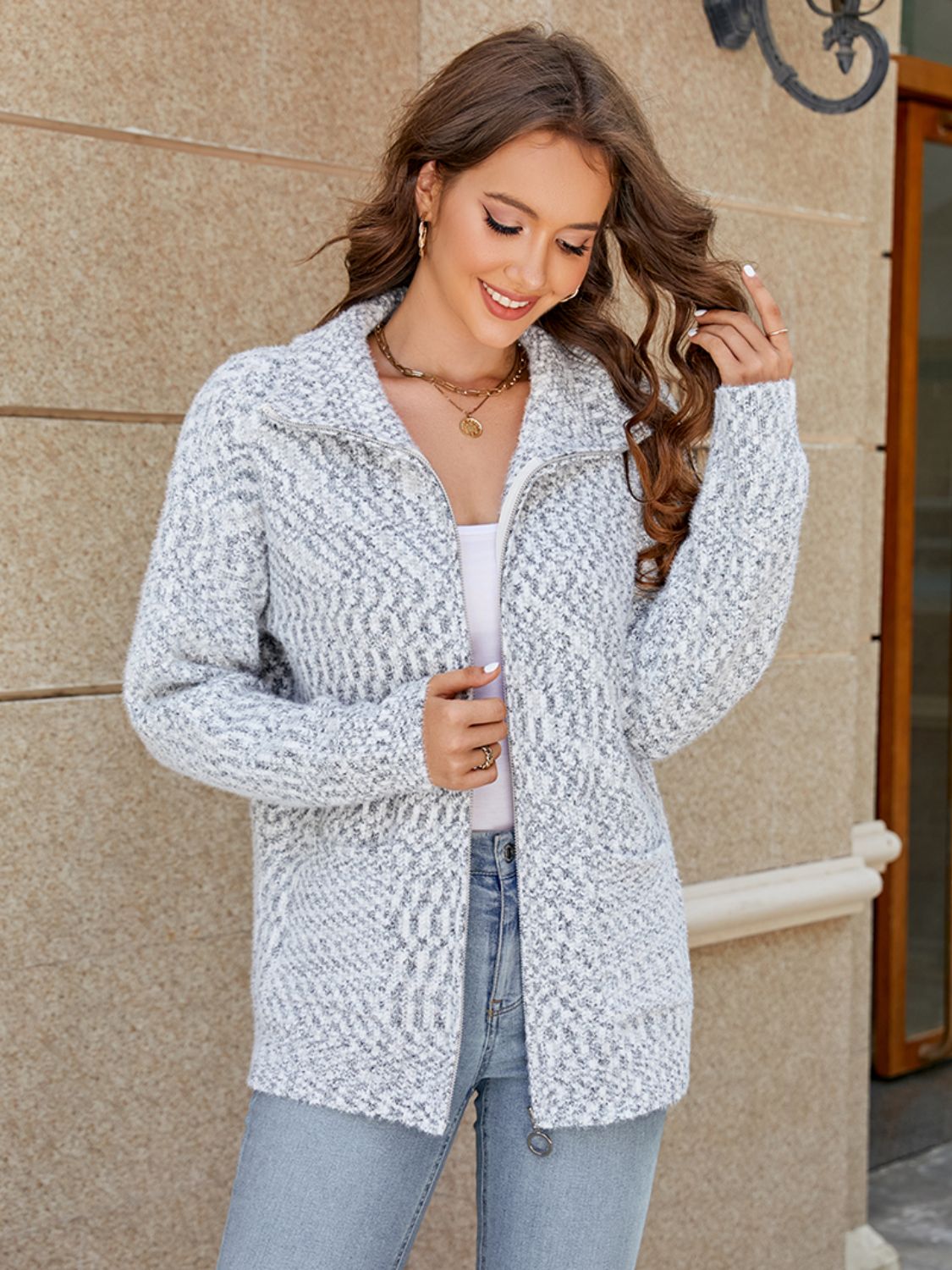 Honeybee Mumford's Zip-Up Collared Cardigan with Pockets