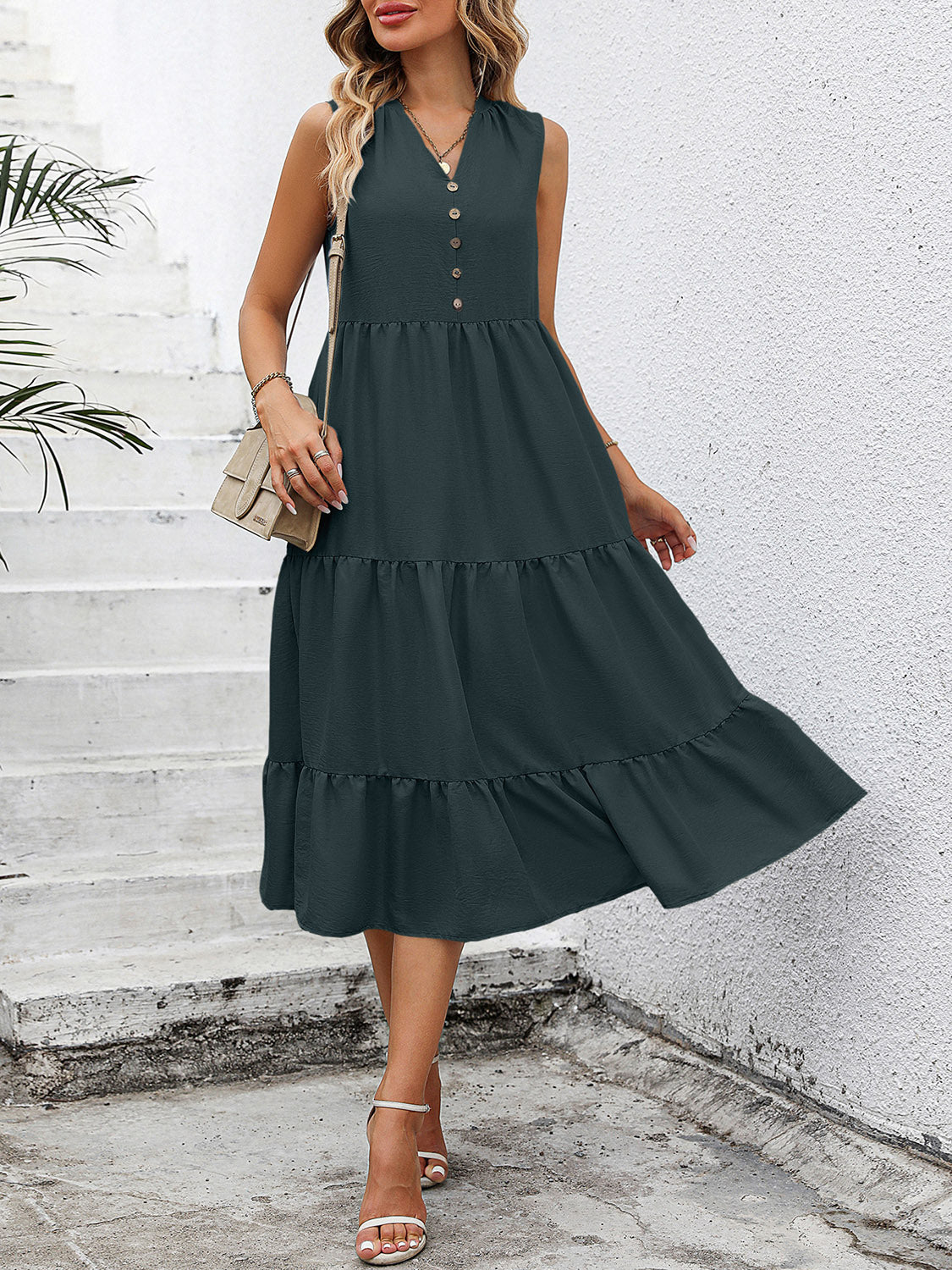 Honeybee Mumford's V-Neck Sleeveless Tiered Dress