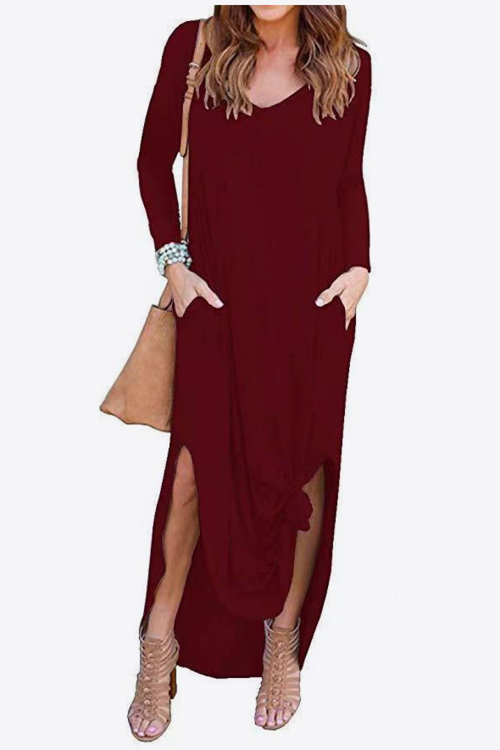 Honeybee Mumford's Split Long Sleeve V-Neck Maxi Dress