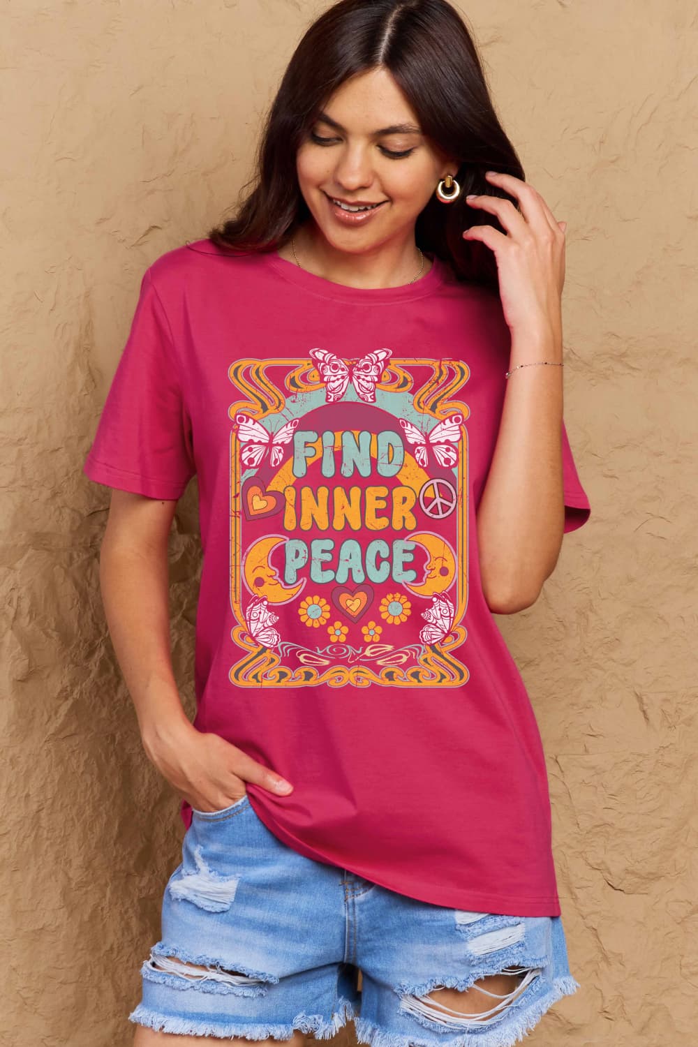 Honeybee Mumford's Simply Love Full Size FIND INNER PEACE Graphic Cotton T-Shirt