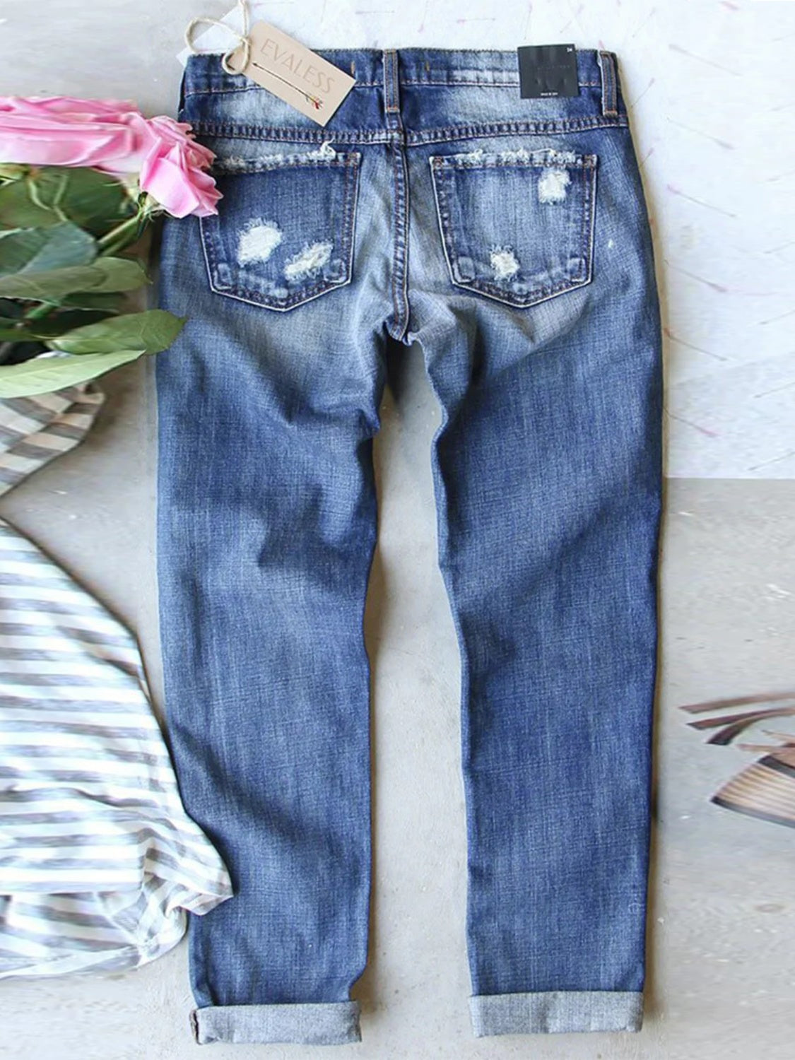 Honeybee Mumford's Distressed Printed Straight Jeans