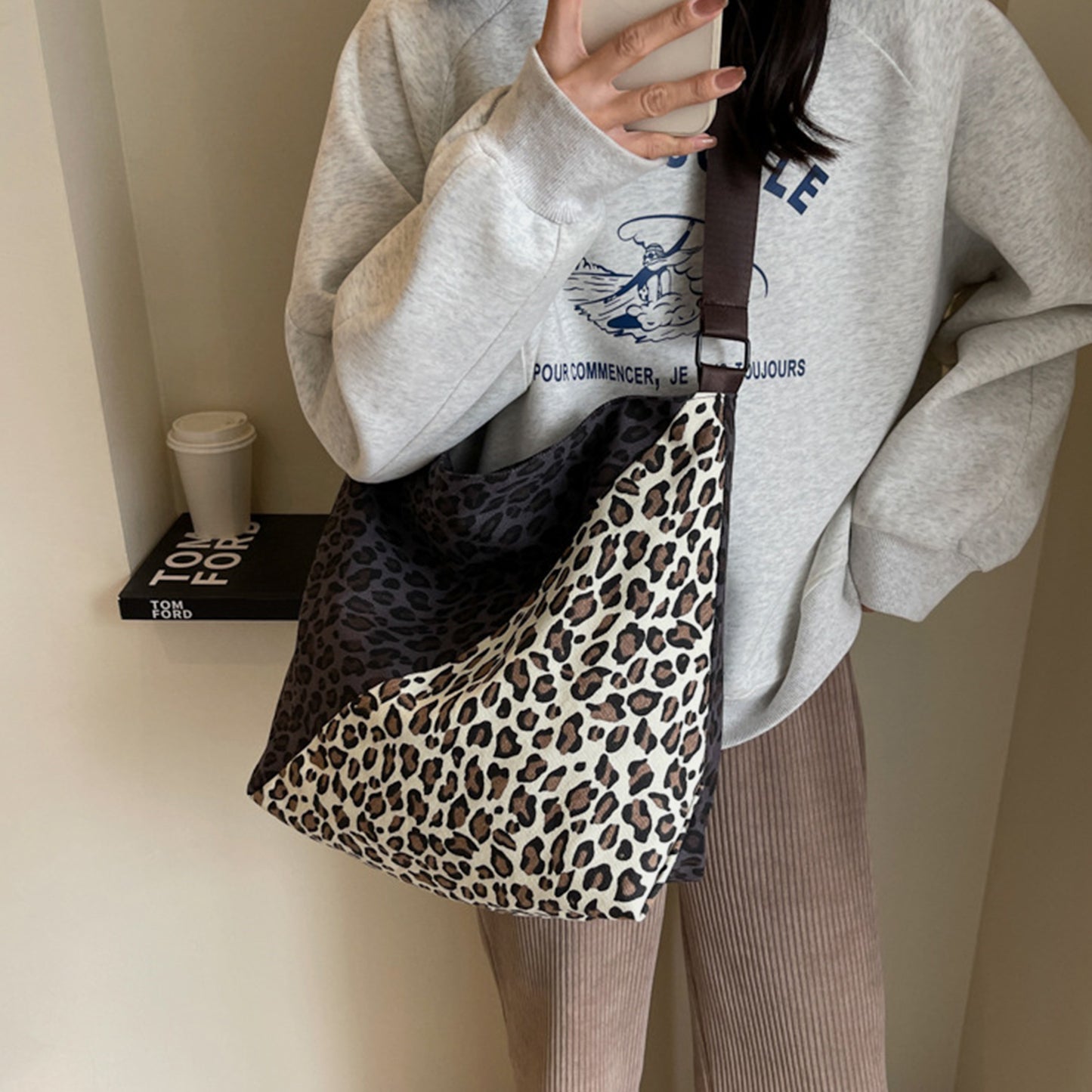 Honeybee Mumford's Leopard Contrast Adjustable Strap Shoulder Bag