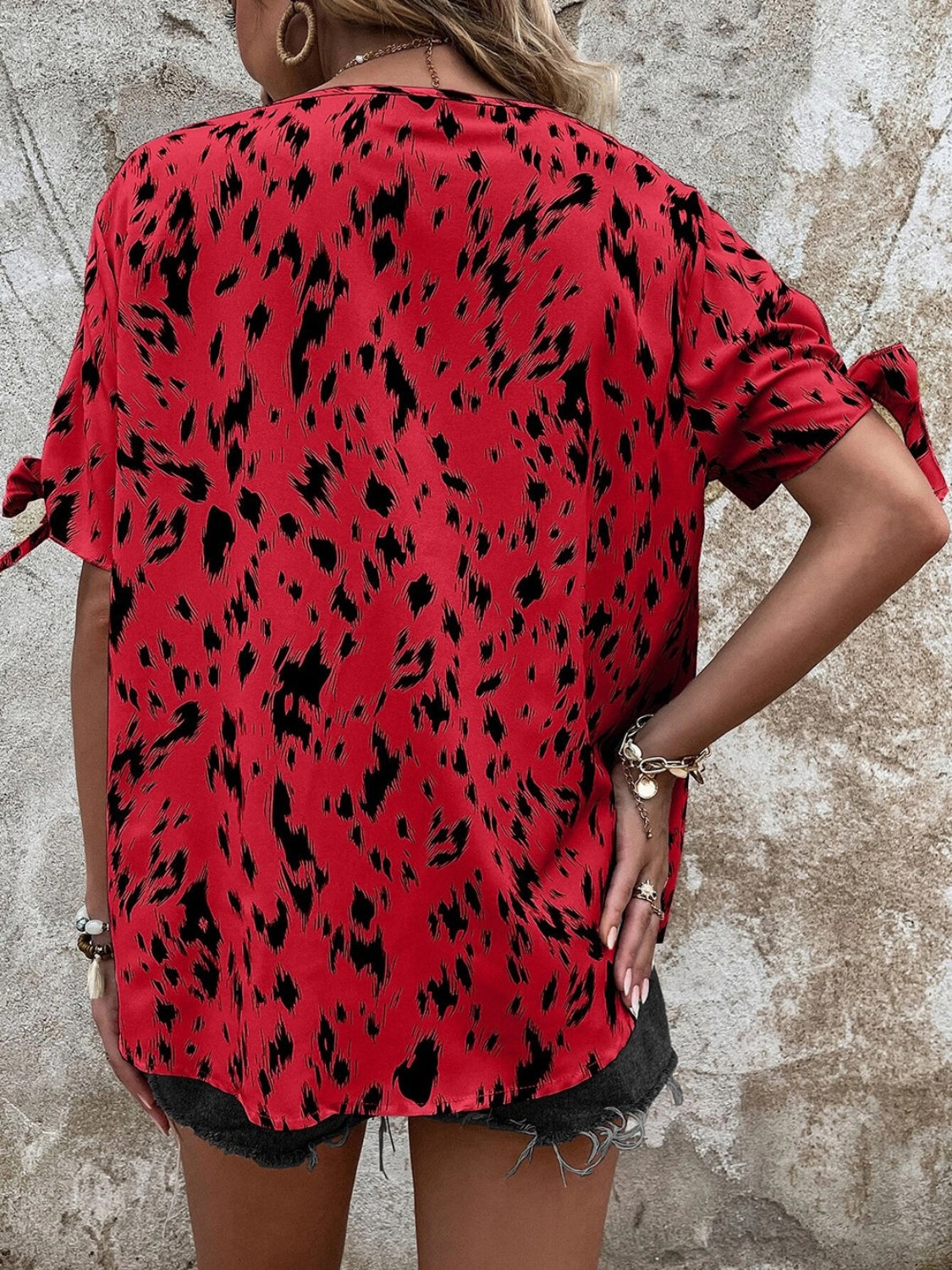 Honeybee Mumford's Tied Printed Boat Neck Blouse