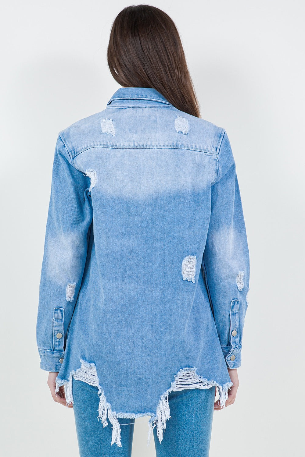 Honeybee Mumford's light blue Distressed Long Sleeve Denim Jacket