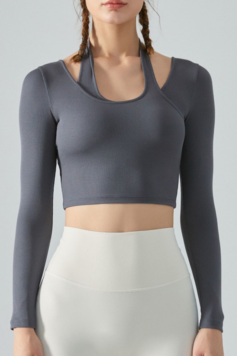 Honeybee Mumford's Halter Neck Long Sleeve Cropped Sports Top