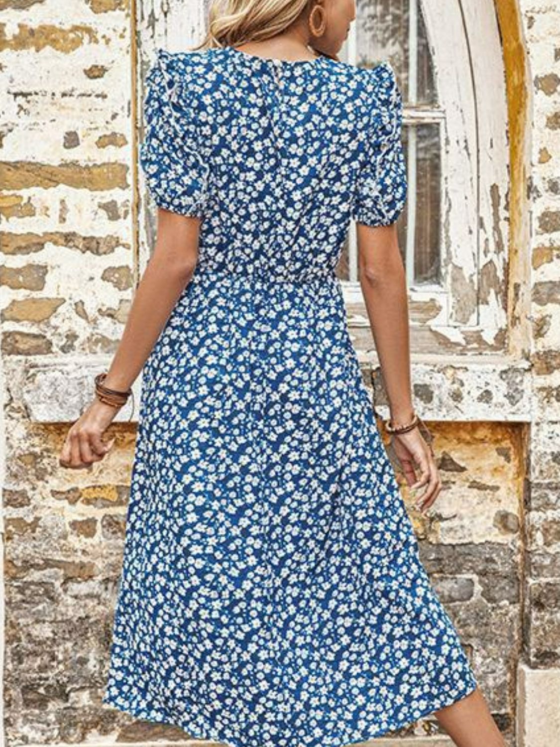 Honeybee Mumford's Floral Round Neck Split Midi Dress