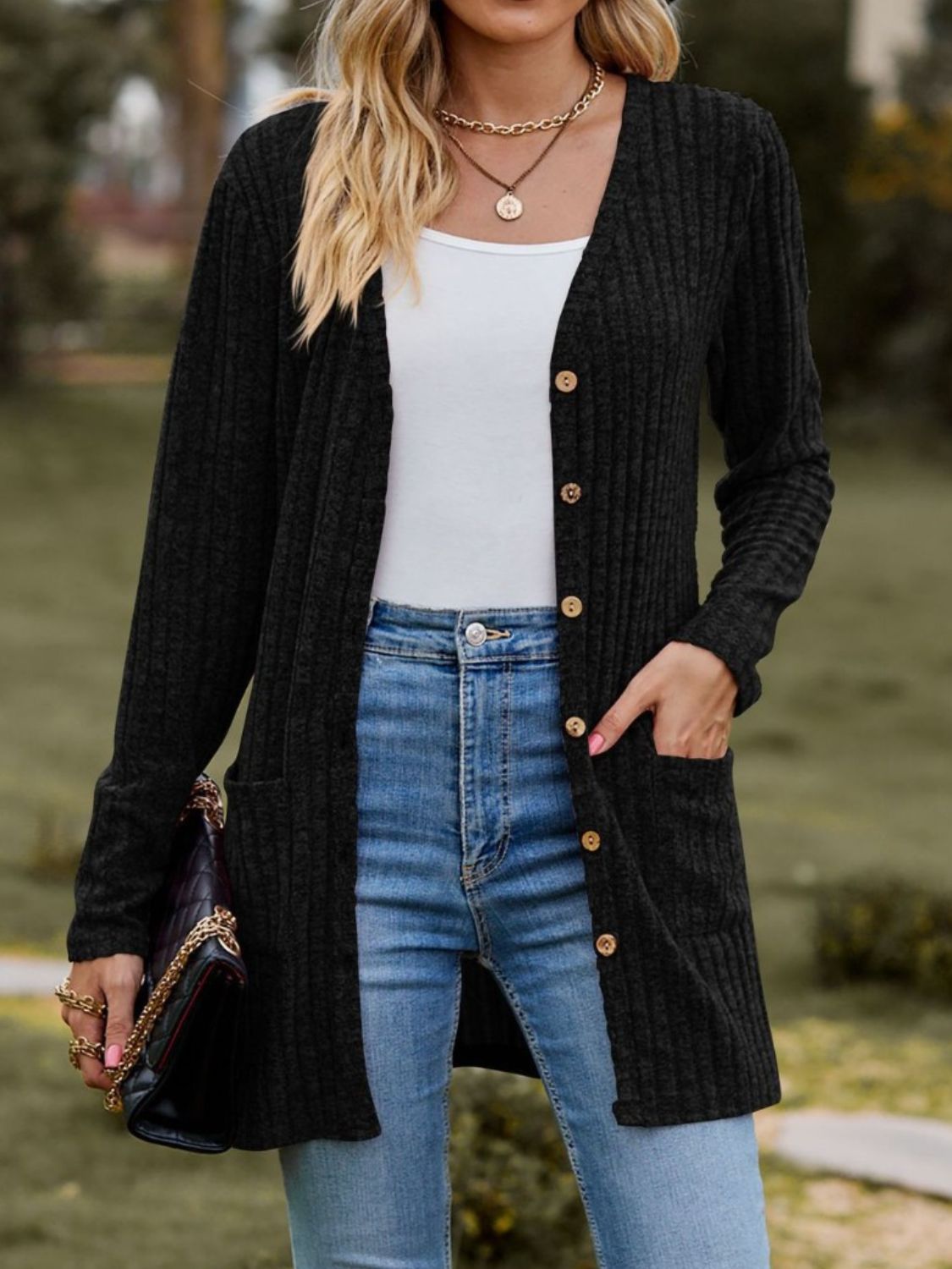 Honeybee Mumford's Ribbed Button Up Long Sleeve Cardigan