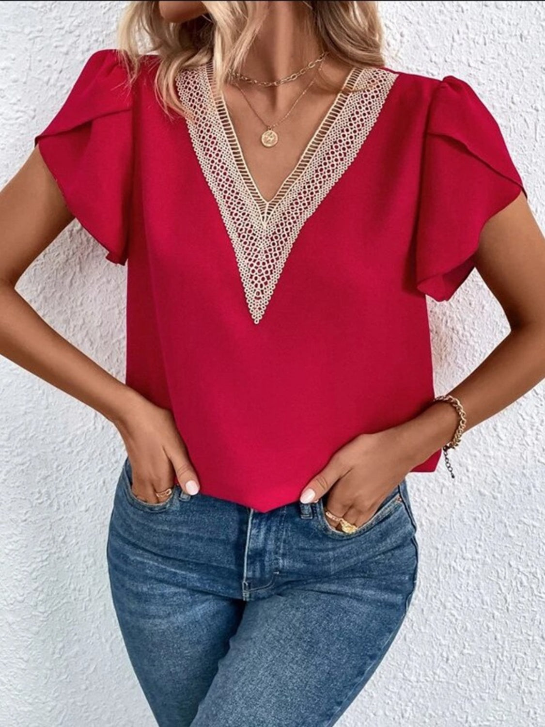 Honeybee Mumford's V-Neck Petal Sleeve Blouse