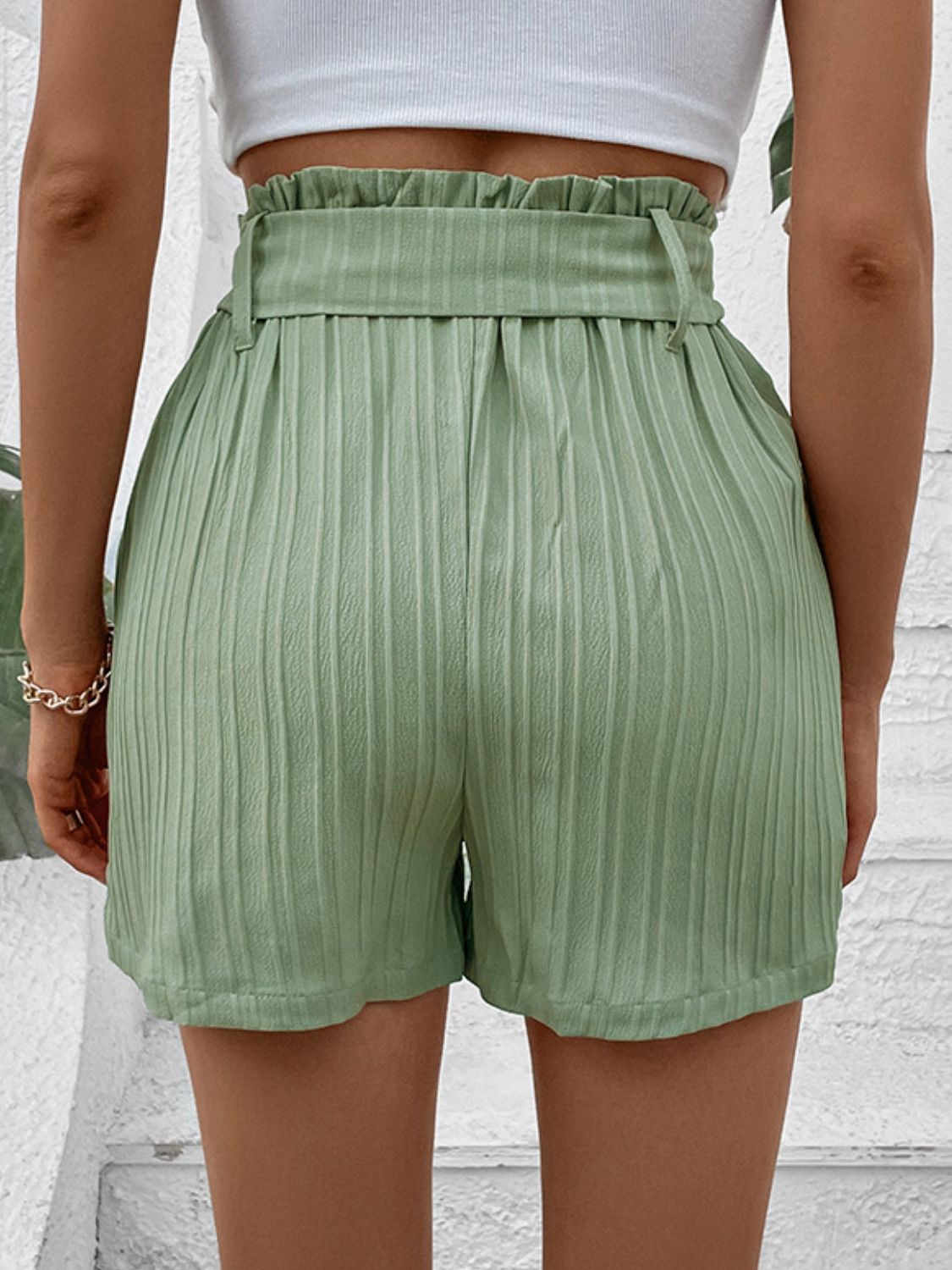 Honeybee Mumford's Light Green Belted Shorts with Pockets