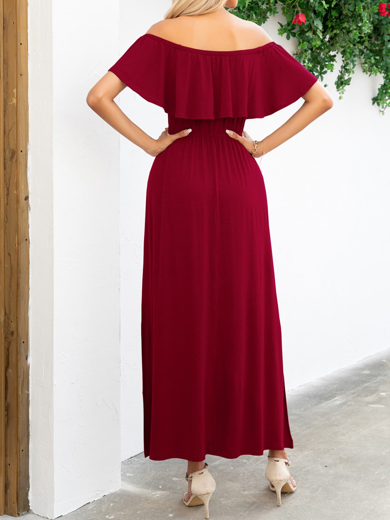 Honeybee Mumford's Off-Shoulder Slit Maxi Dress