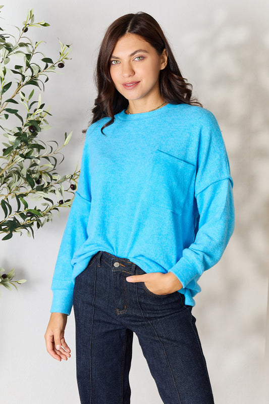 Honeybee Mumford's Round Neck Long Sleeve Sweater with Pocket