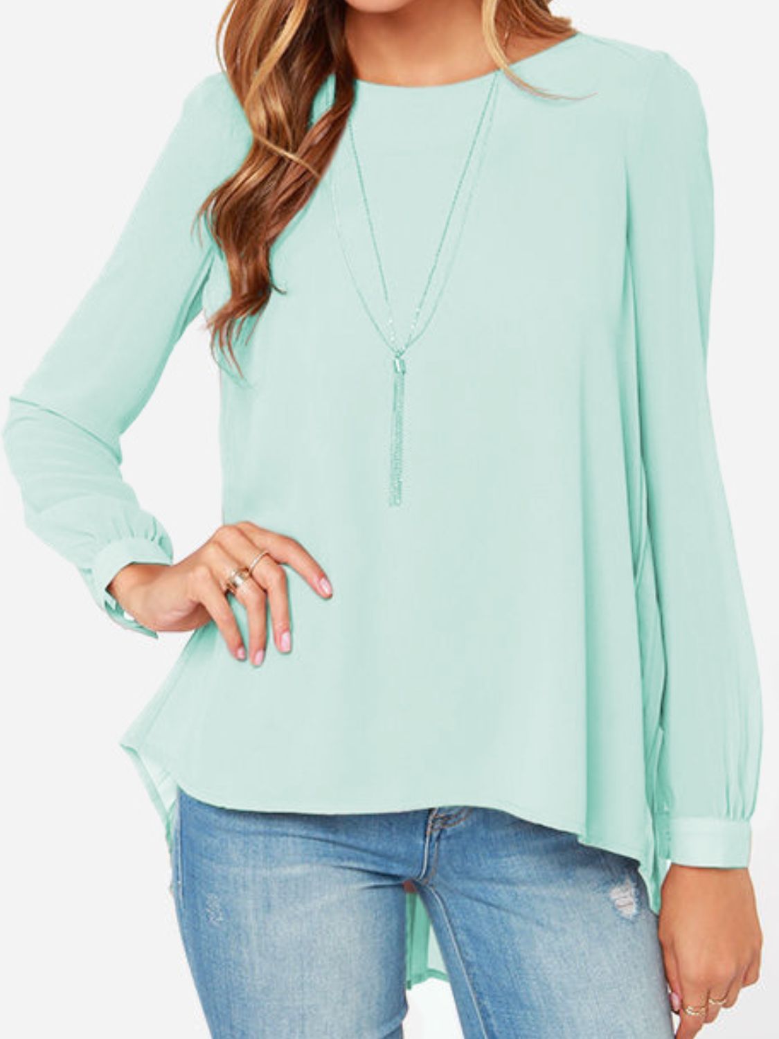 Honeybee Mumford's Full Size Round Neck Back Pleated Blouse