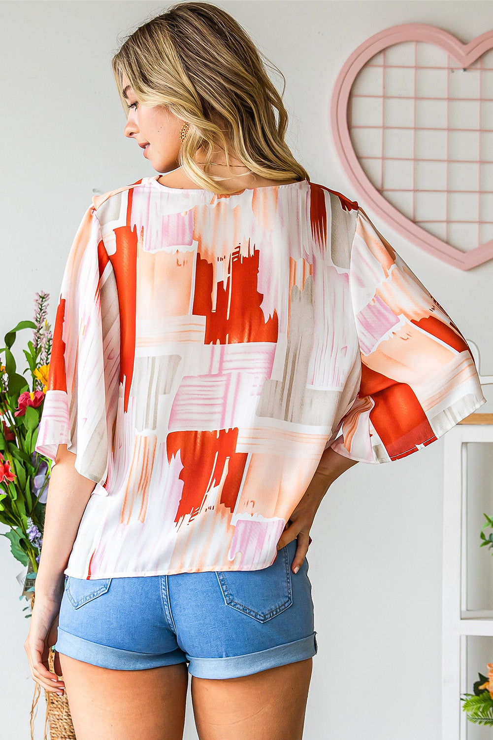 Honeybee Mumford's Printed Cowl Neck Half Sleeve Blouse