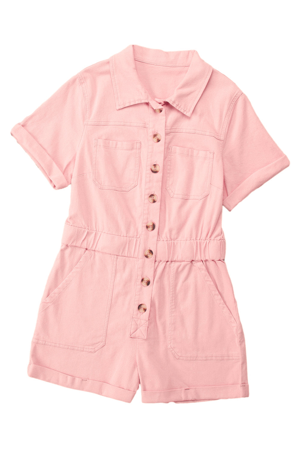 Honeybee Mumford's Pink Pocketed Button Down Denim Romper