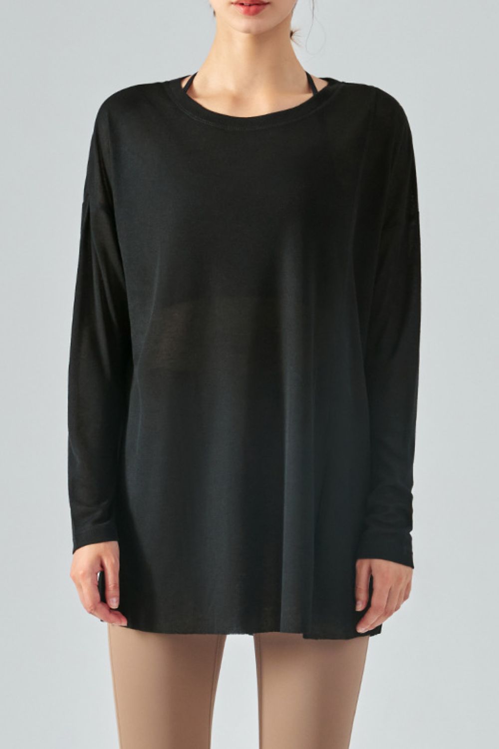 Honeybee Mumford's Round Neck Slit Sheer Tunic Sports Top