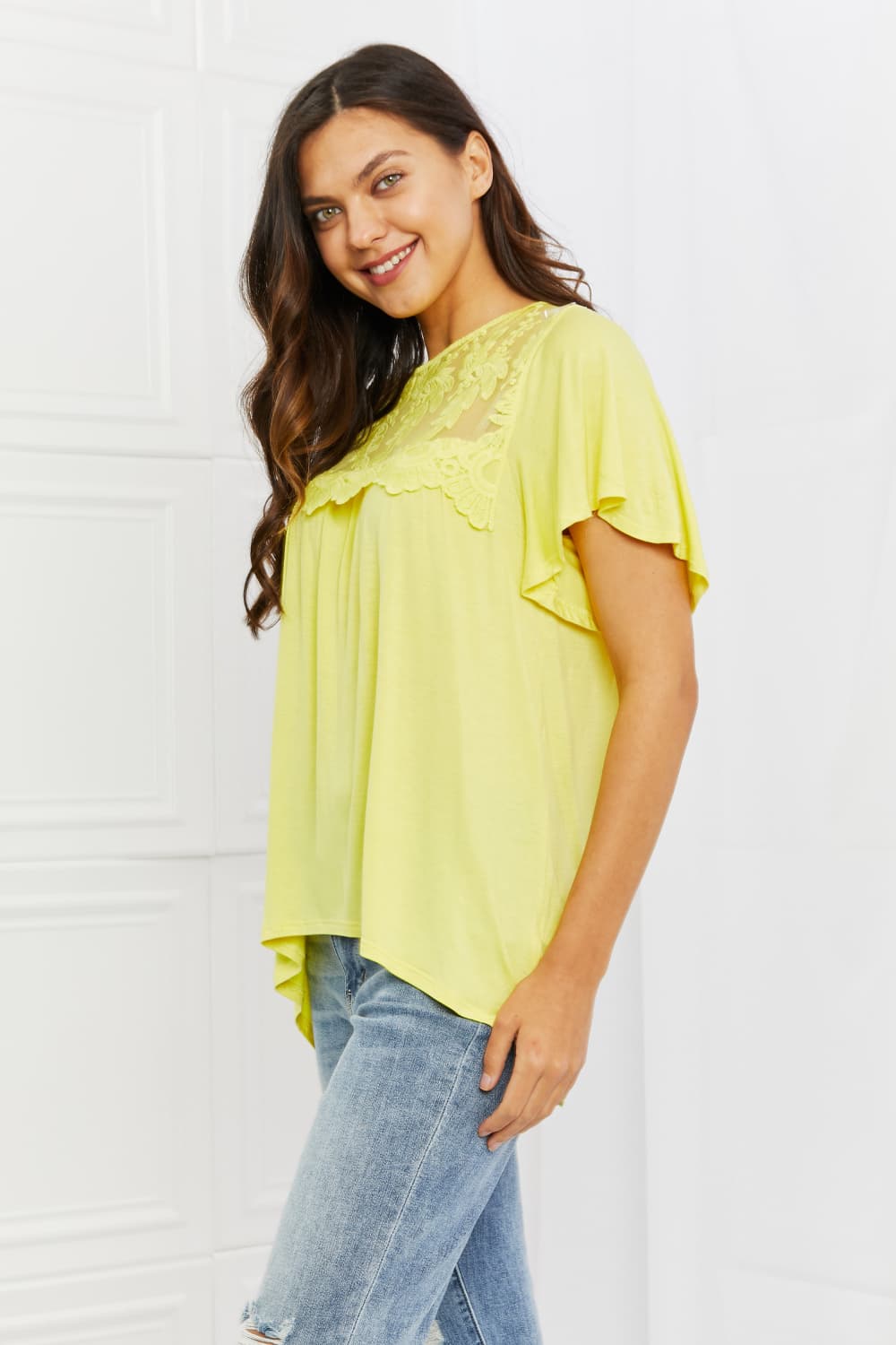 Honeybee Mumford's Culture Code Ready To Go Full Size Lace Embroidered Top in Yellow Mousse