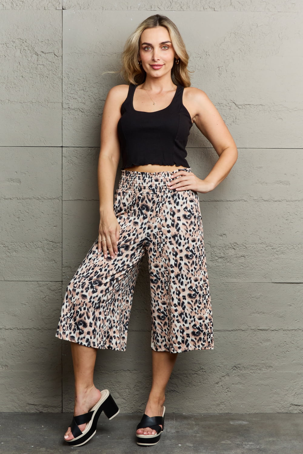 Honeybee Mumford's Leopard High Waist Flowy Wide Leg Pants with Pockets