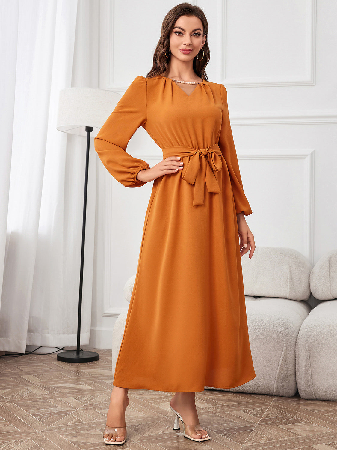 Honeybee Mumford's Tie Waist Puff Sleeve Maxi Dress