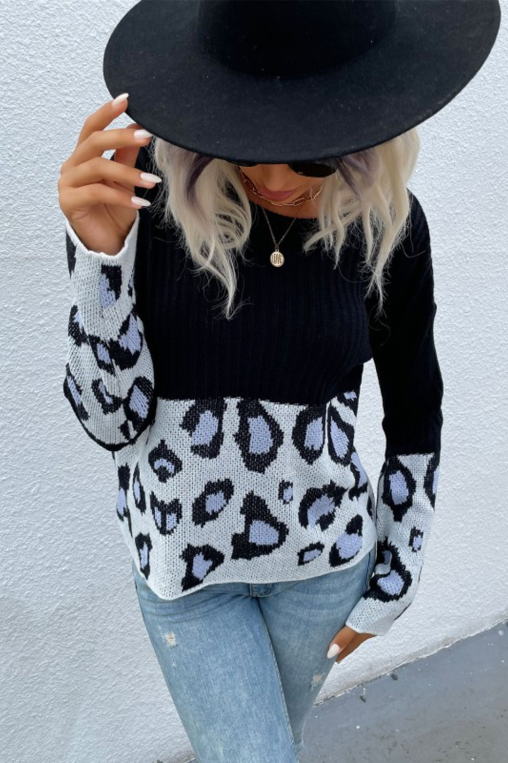 Honeybee Mumford's Leopard Color Block Sweater