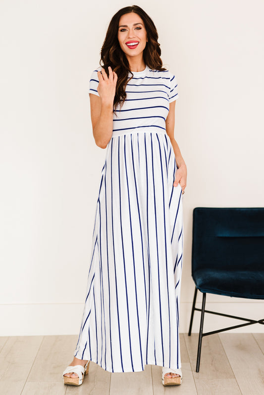 Honeybee Mumford's Striped Short Sleeve Crewneck Maxi Dress