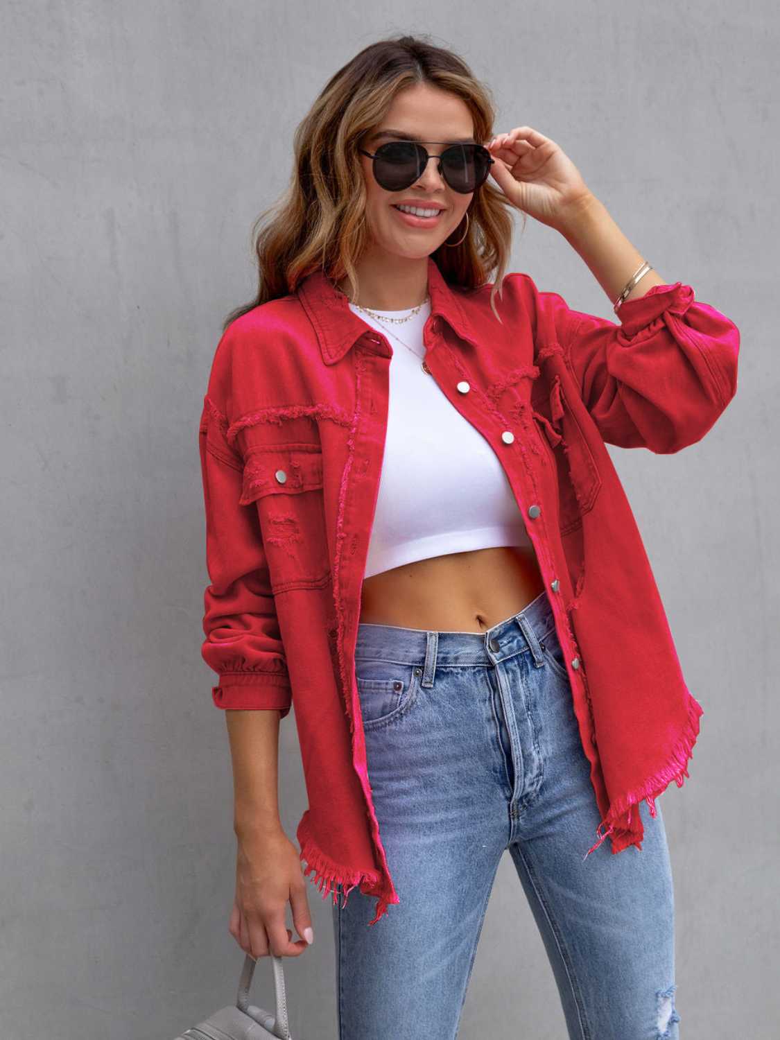 Honeybee Mumford's Distressed Drop Shoulder Denim Jacket